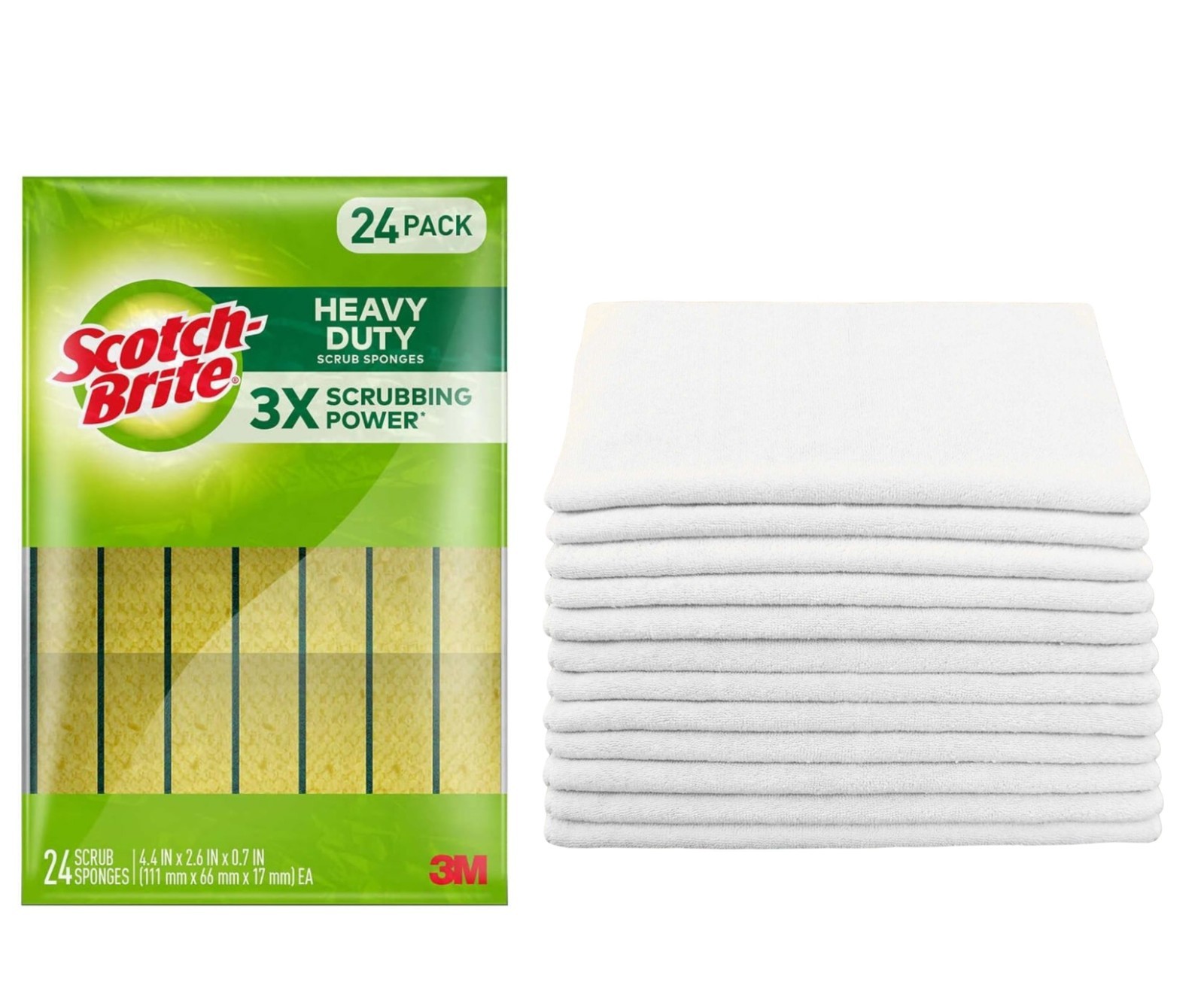 Scotch-Brite Heavy Duty Scrub Sponges (24 ct.) & Washcloth 100% Cotton 11×11″
