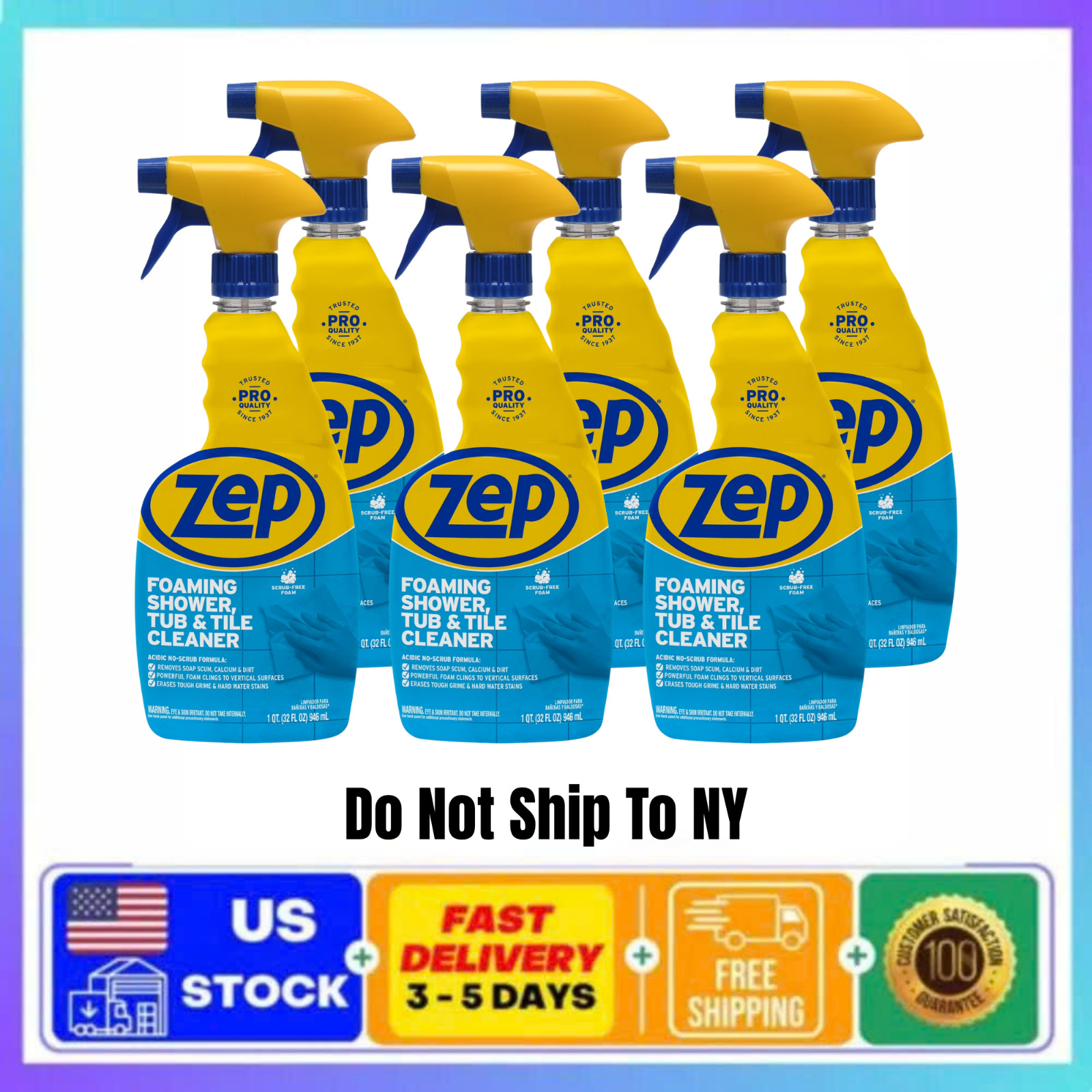 (6 Pack) Zep Foaming Shower Tub & Tile Cleaner 32 fl oz Bathroom Cleaning Spray