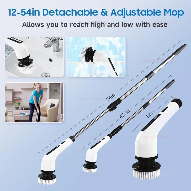 9 in 1 Electric Spin Scrubber Cordless Cleaning Brush Shower Scrubber Adjustable