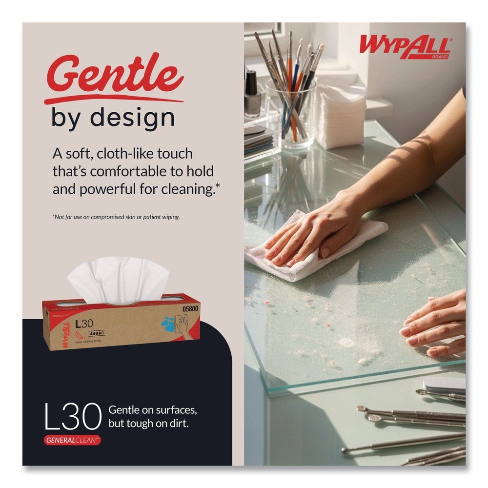 WypAll 05800 L30 POP-UP Box 16.4″ x 9.8″ Towels – White (100/BX, 8 BX/CT) New