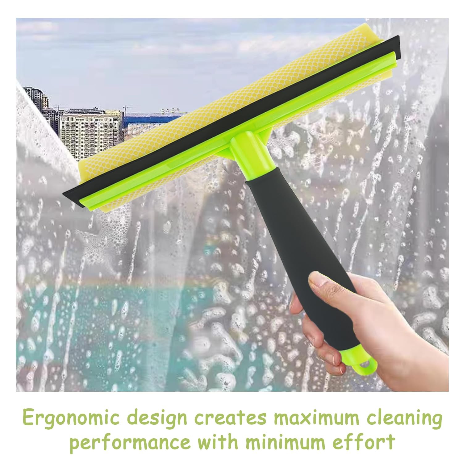 2 in 1 Shower Window Squeegee Cleaner with Sponge Rubber for Glass Green