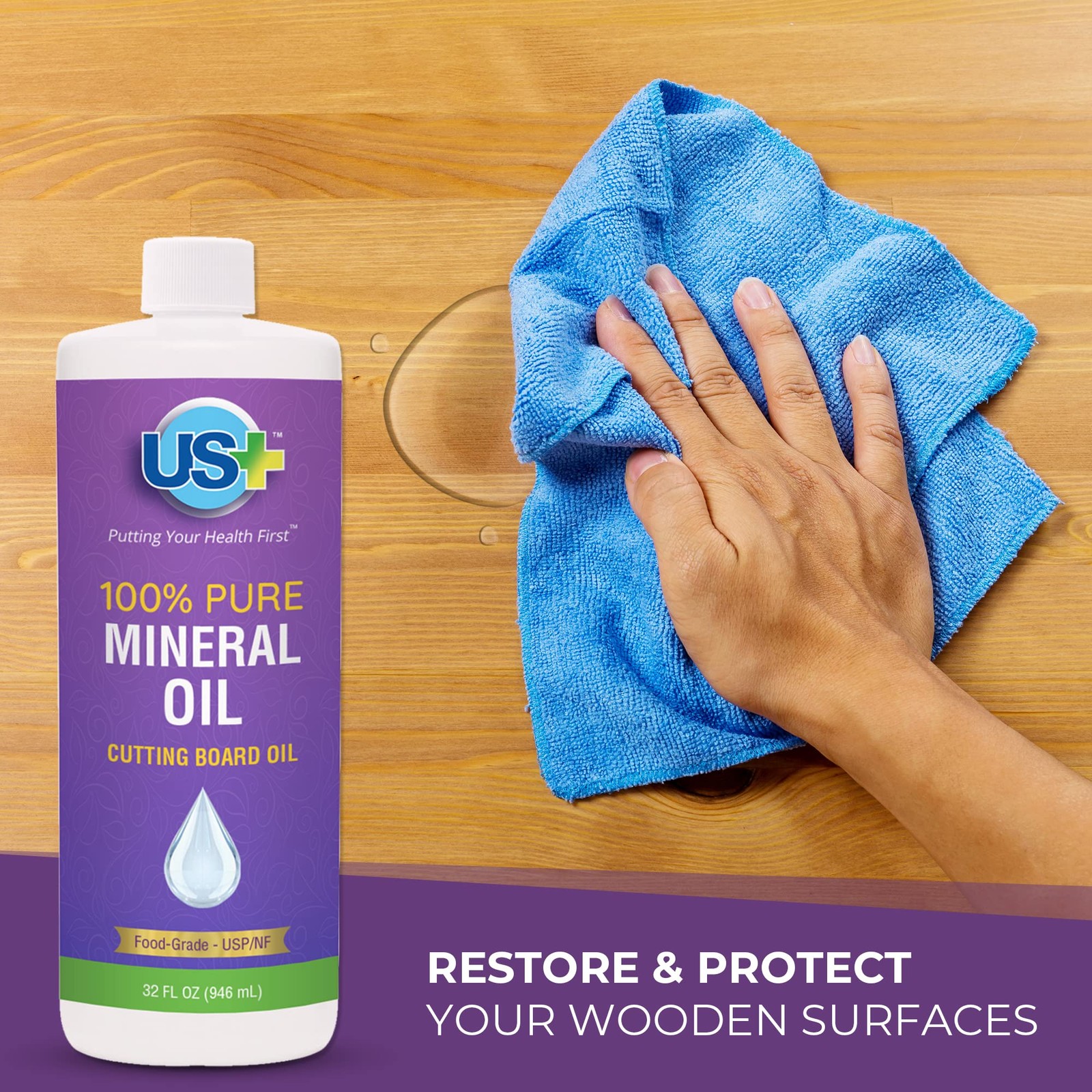 32oz Pure Mineral Oil – Cutting Board Oil – USP Food-Grade – Wood Cutting Board