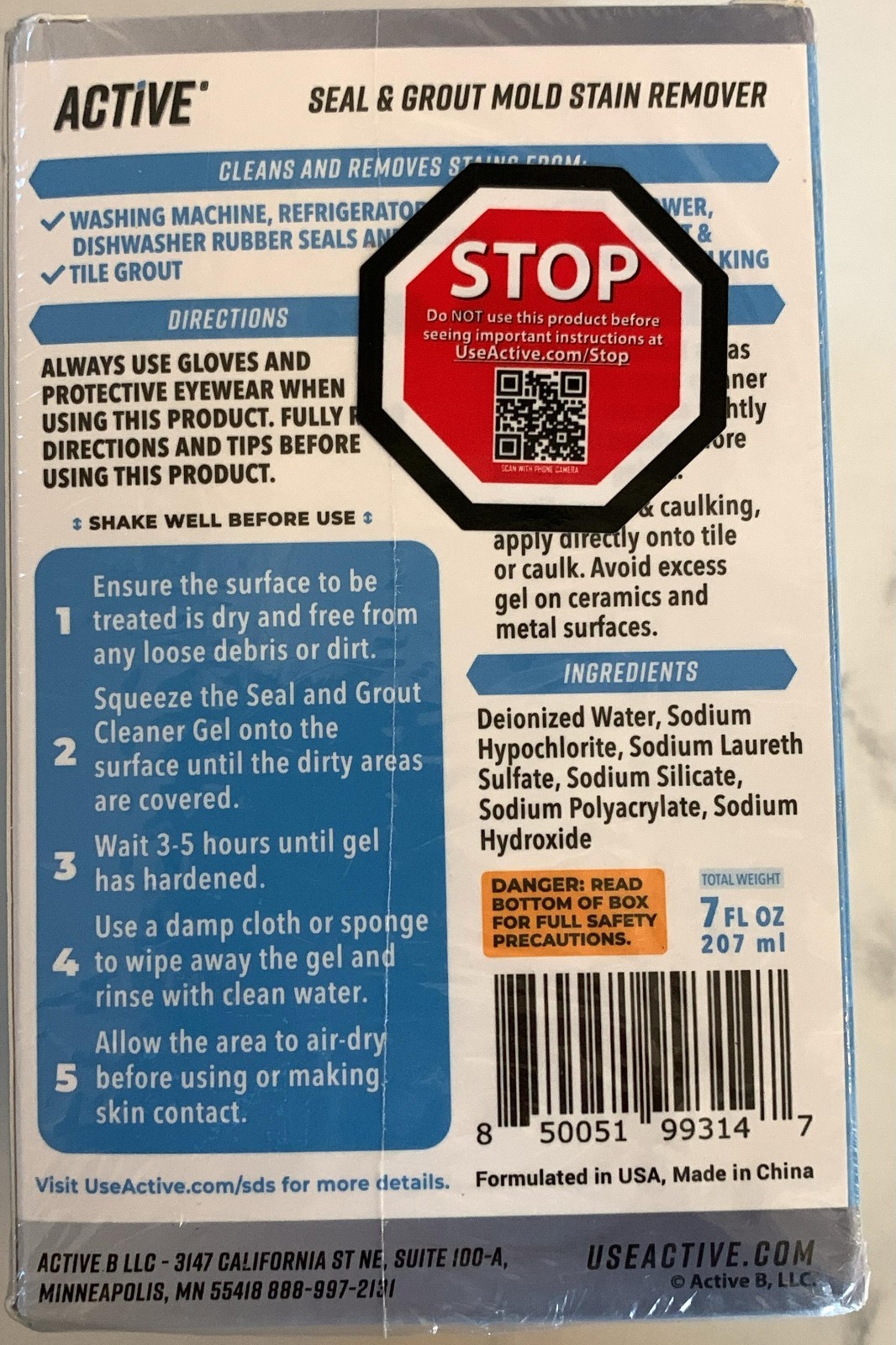 Active Seal & Grout Mold Stain Remover- 7oz-207ml .