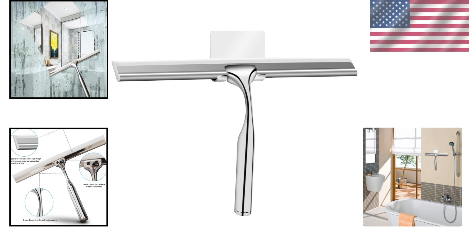10-Inch Stylish Stainless Steel Squeegee with Hook for Effortless Cleaning