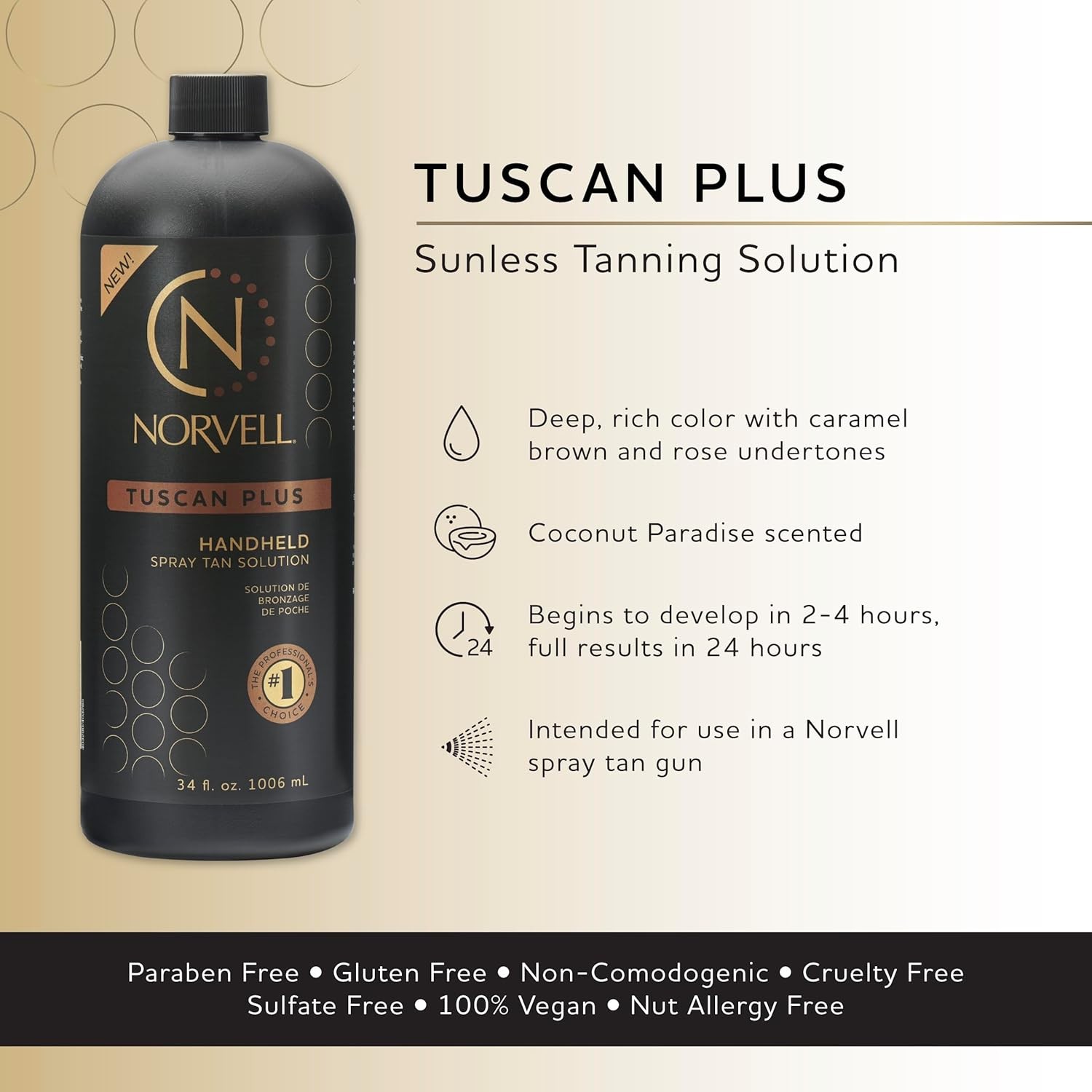 Norvell Tuscan Plus Sunless Spray Tan Solution 34 fl oz, Caramel Brown & Rose