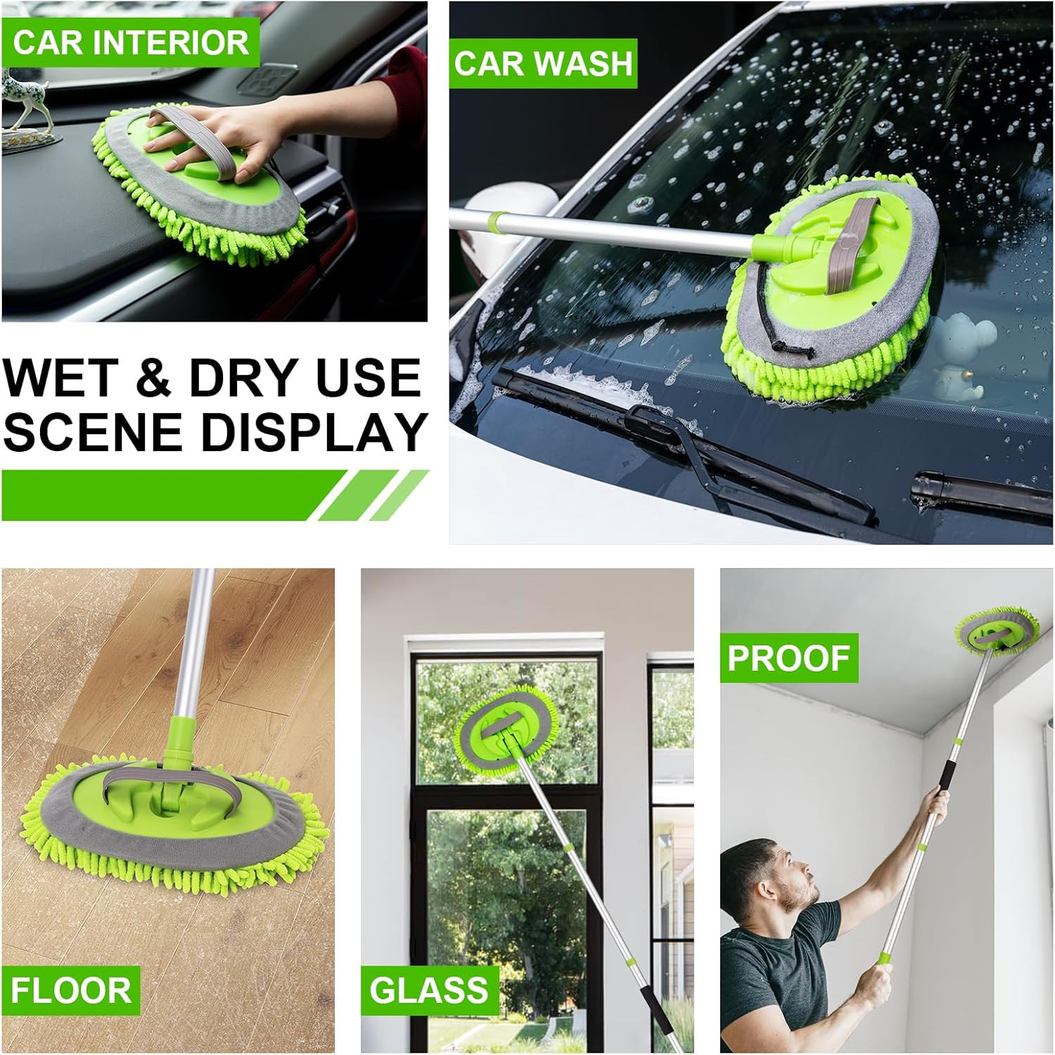 62″ Car Wash Brush Kit Mitt Mop Sponge with Long Handle Chenille Microfiber Car