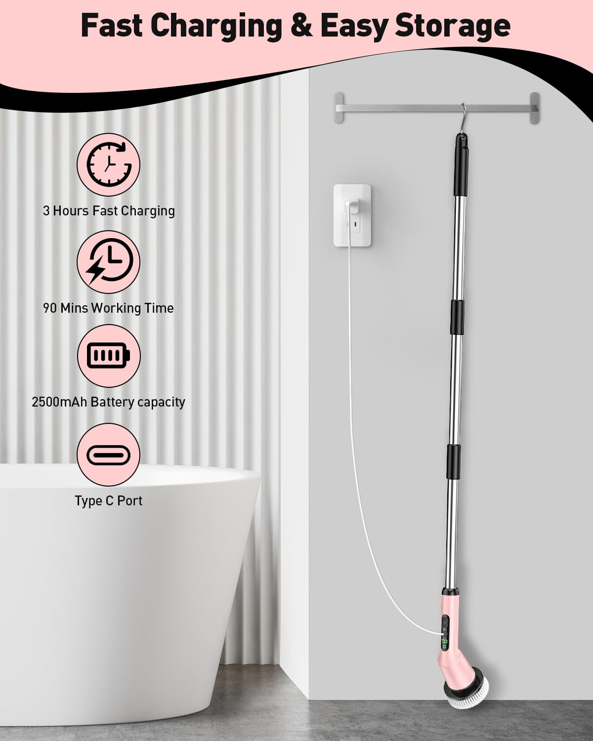 Electric Spin Scrubber for Cleaning Bathroom, Shower Scrubber Cordless Cleaning