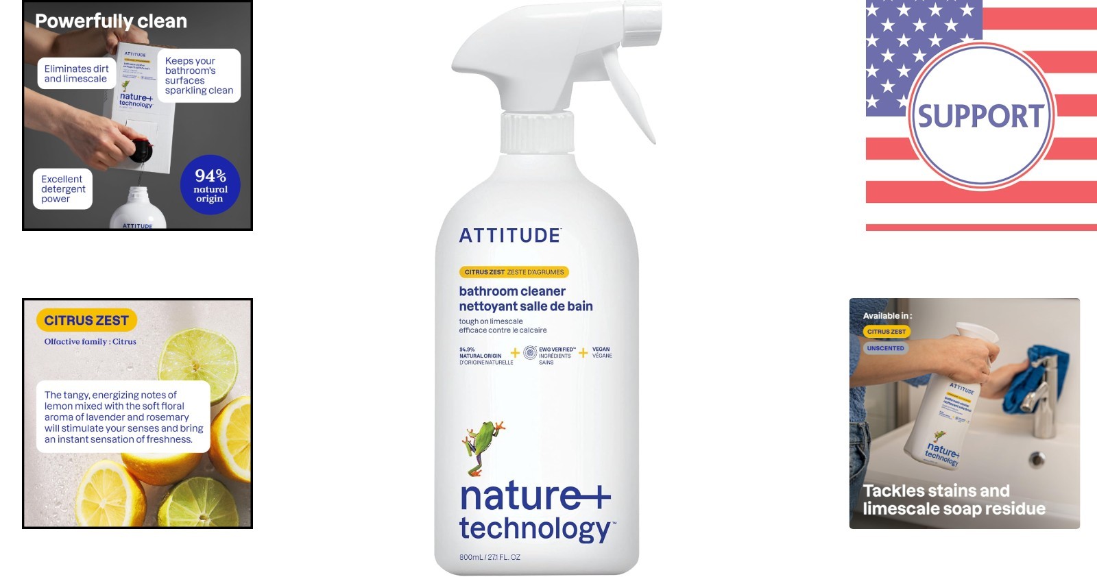 Naturally Derived Bathroom Cleaner Spray – Safe for Tiles & Tubs, 27.1 Fl Oz