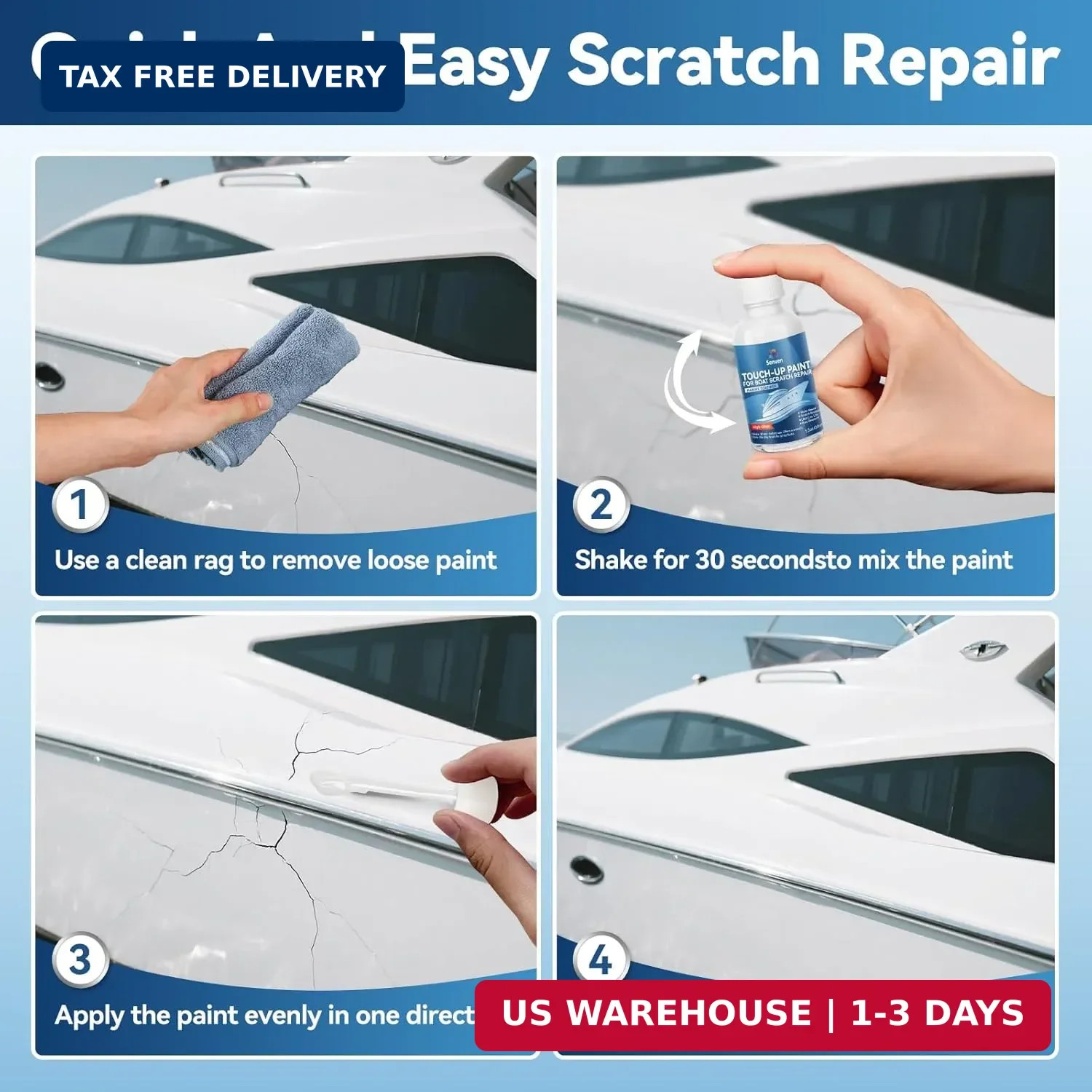 Boat Paint White Touch Up Pen High-Gloss Boat Scratch Repair Marine Topside Bott