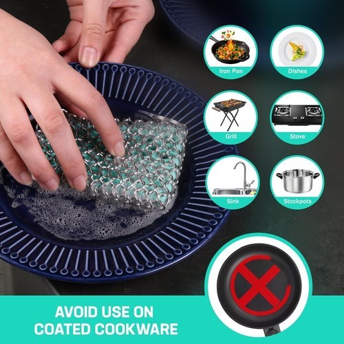 HAUSHOF Cast Iron Scrubber Chainmail Scrubber w/ Silicone Core Cast Iron Cleaner