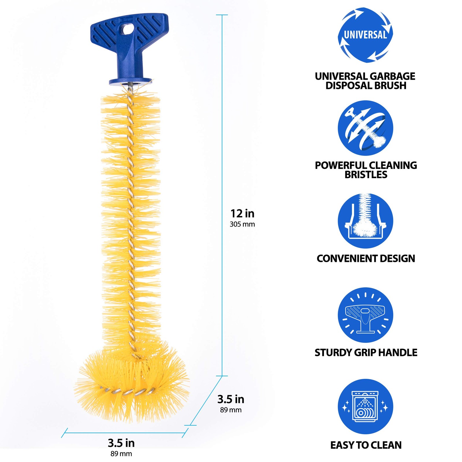Universal Garbage Disposal Brush, Sturdy Grip Handle, 11-Inches,Yellow