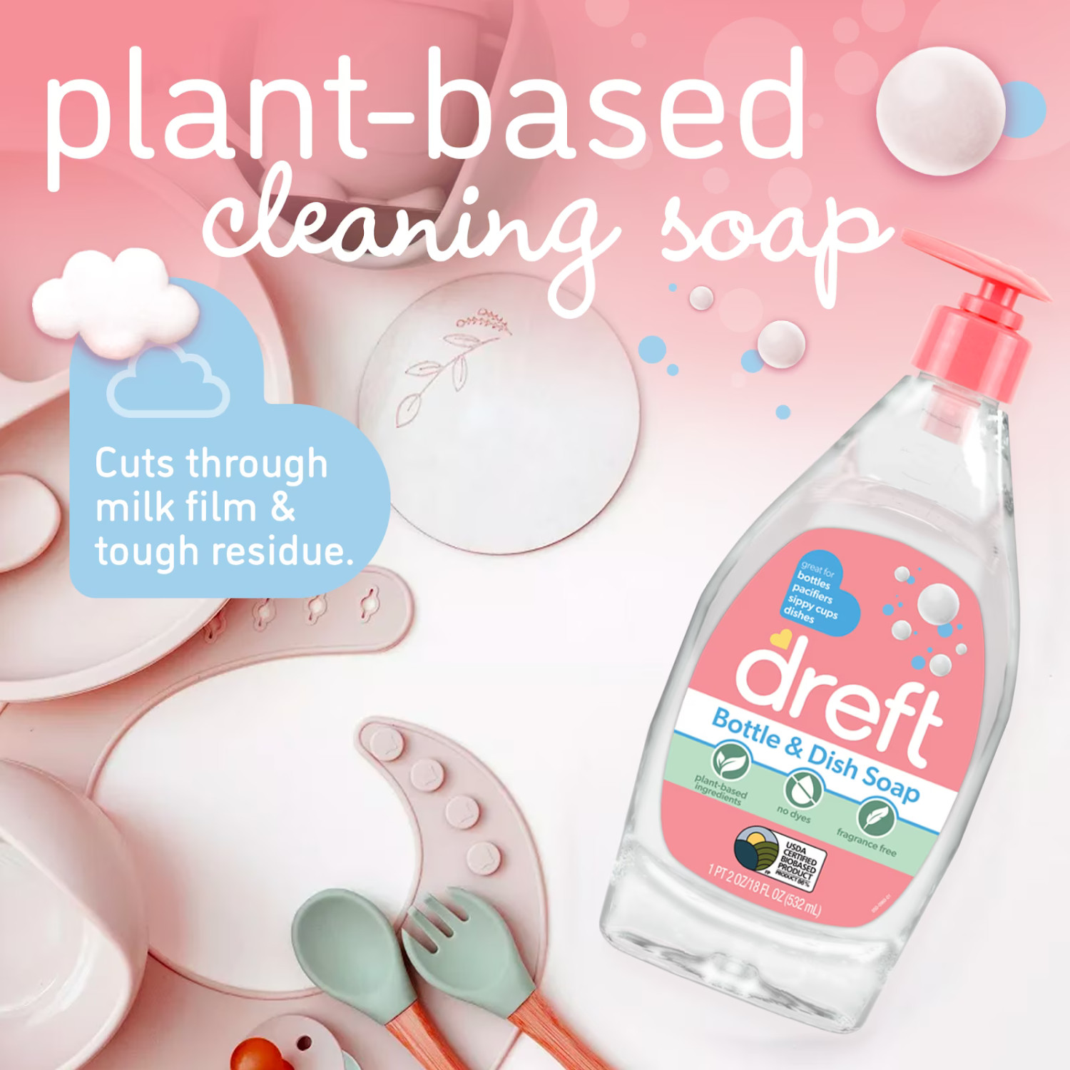 ( 2 Pack ) Dreft Baby Bottle Dish Soap, Fragrance-Free Liquid Detergent, 18oz