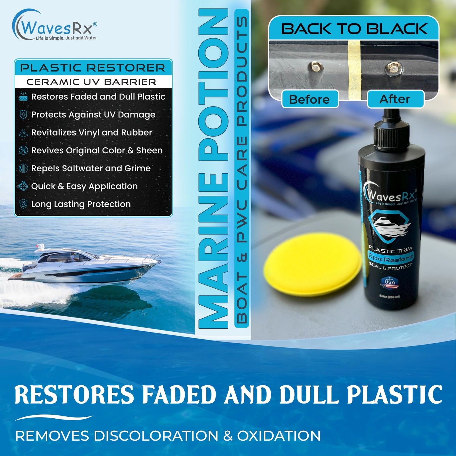 WAVESRX EpicRestore Marine Trim Restorer & Vinyl Protectant | Plastic Restorer f