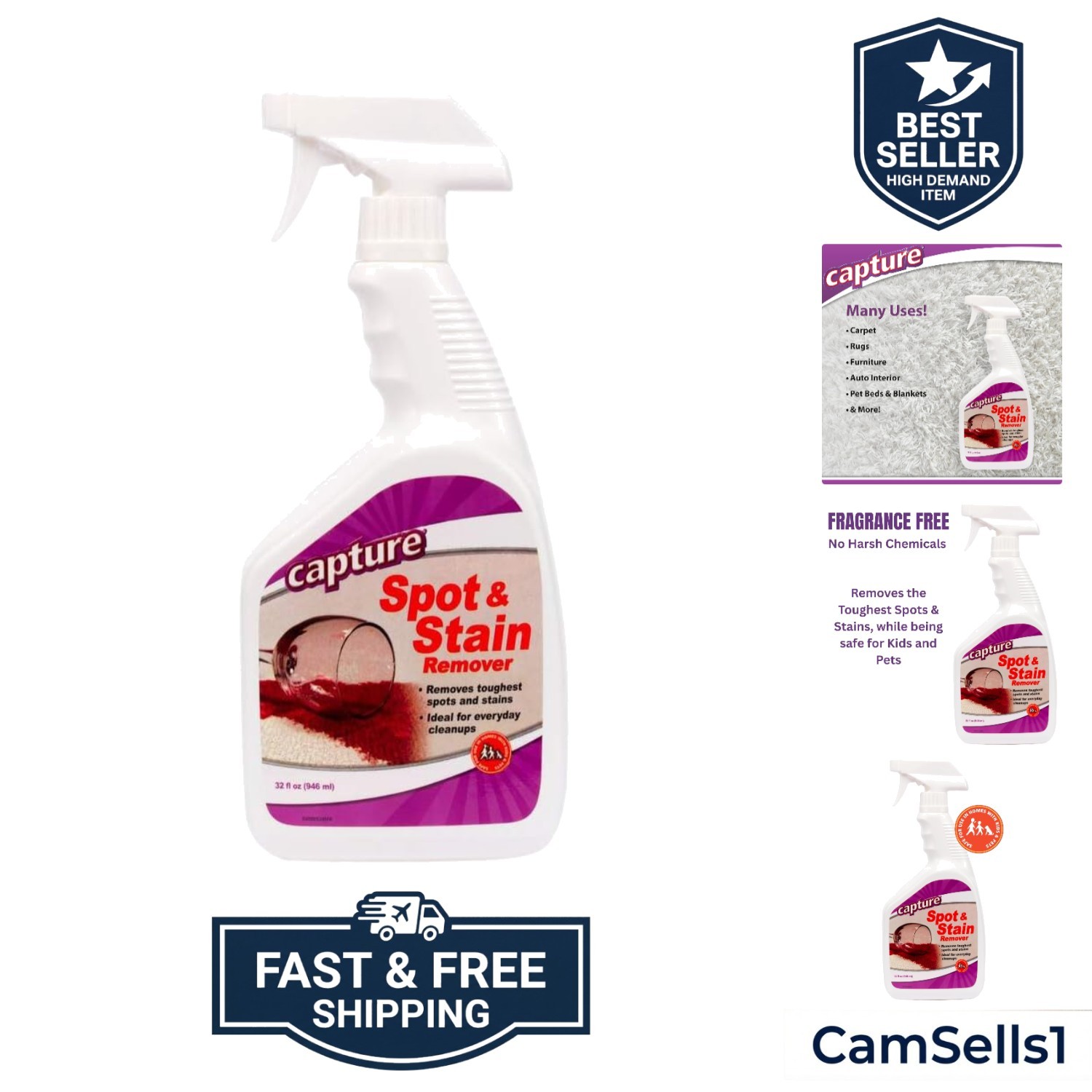 Spot and Stain Remover Carpet – Dirt, Juice, Coffee, Wine, Food and Tough Rug…