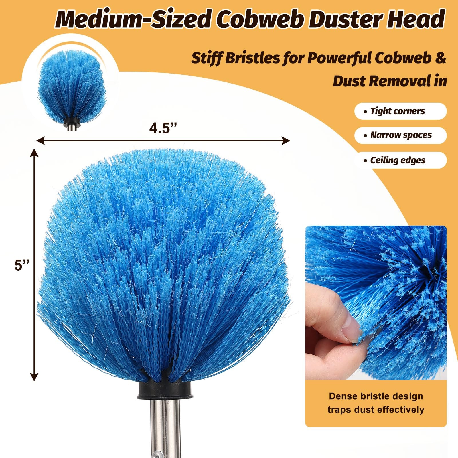 Cobweb Duster Brush with Extension Pole, Lightweight 5ft Long Spider Web Cobw…