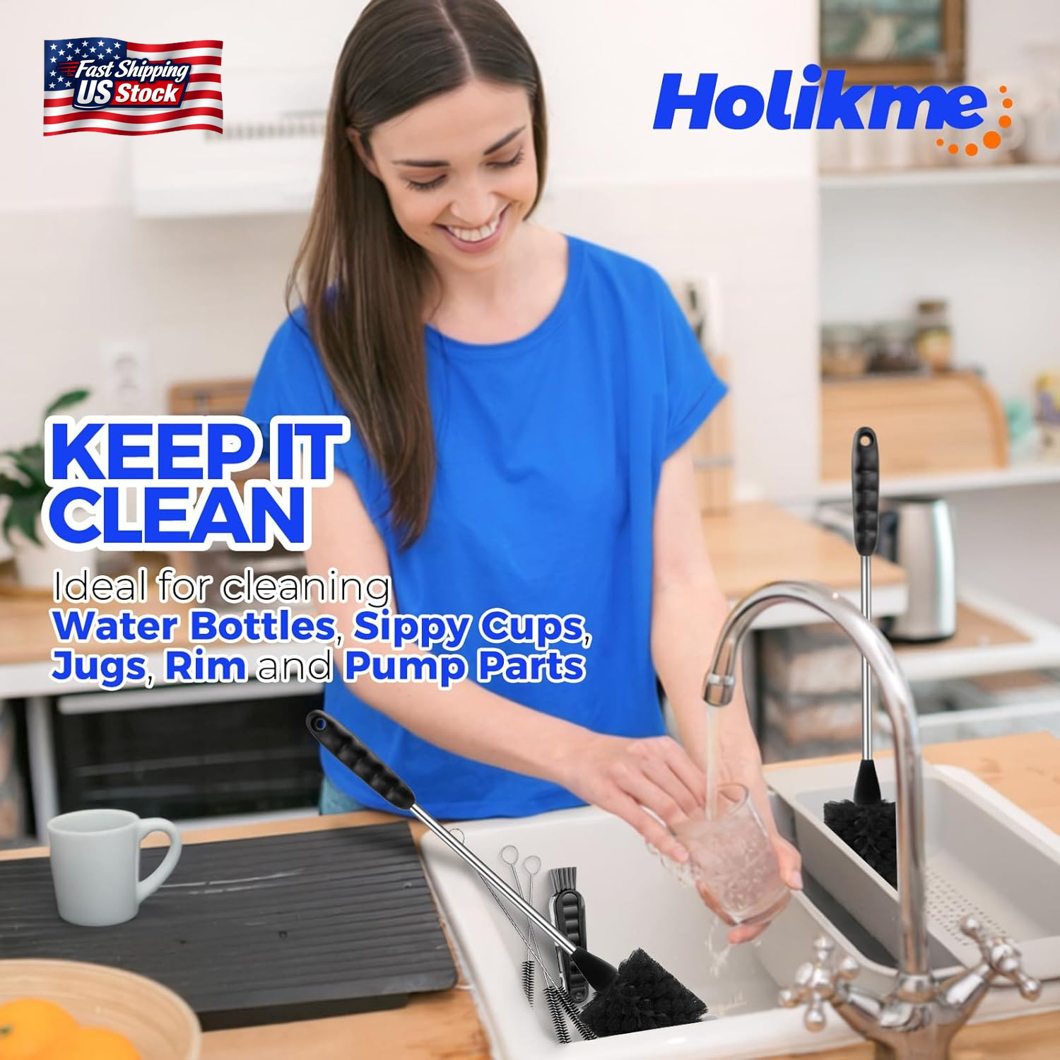 Holikme 6 Pack Bottle Brush Set, 14″ Long Handle Stainless Steel Bottle Cleaner