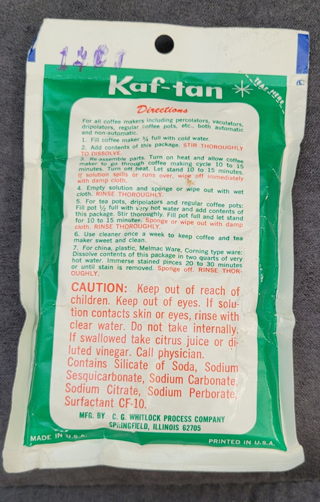 1 Pack Of KAF-TAN #1 Tea Pot and Coffee Cleaner 1.5 Ounce Packet
