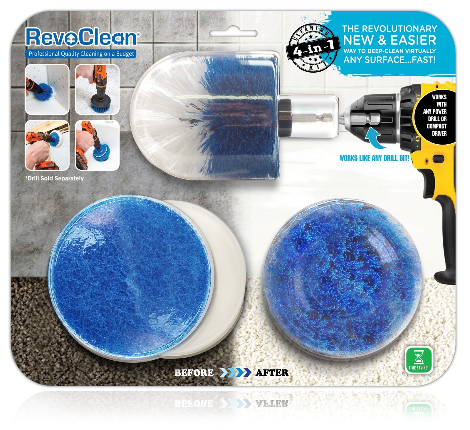 4 Piece Scrub Brush Power Drill Attachments-All Purpose Time Saving Kit-Perfe…