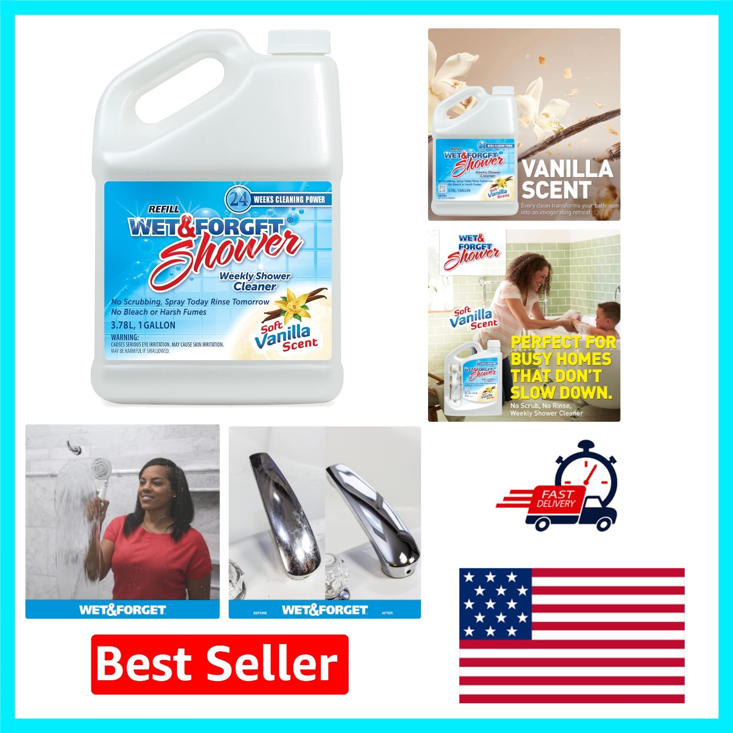 Weekly No Scrub Shower Cleaner | 128 Fl Oz Bleach-Free Formula for Easy Clean