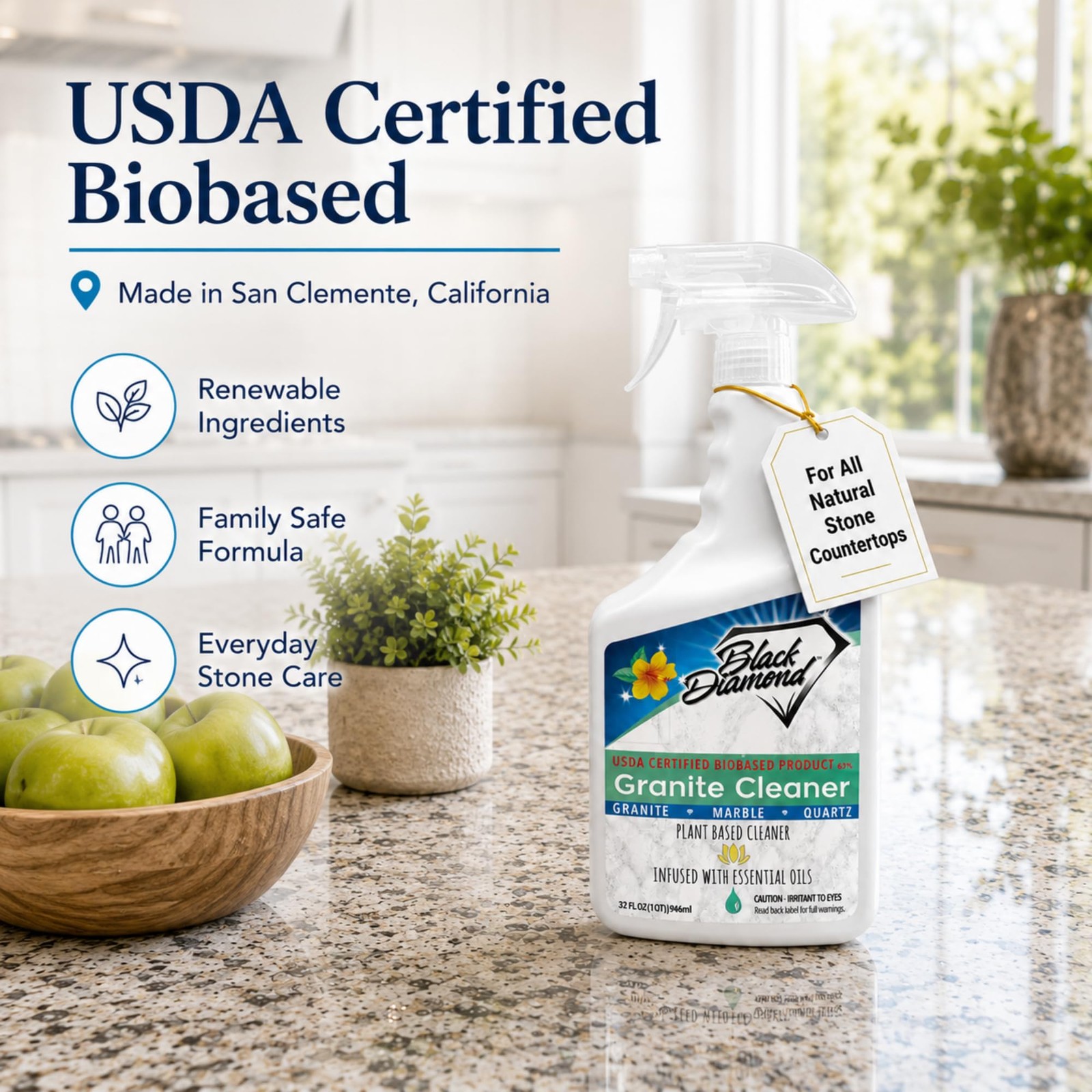 Black Diamond Stoneworks Granite Counter Cleaner: USDA Certified BIOBASED- Sa…