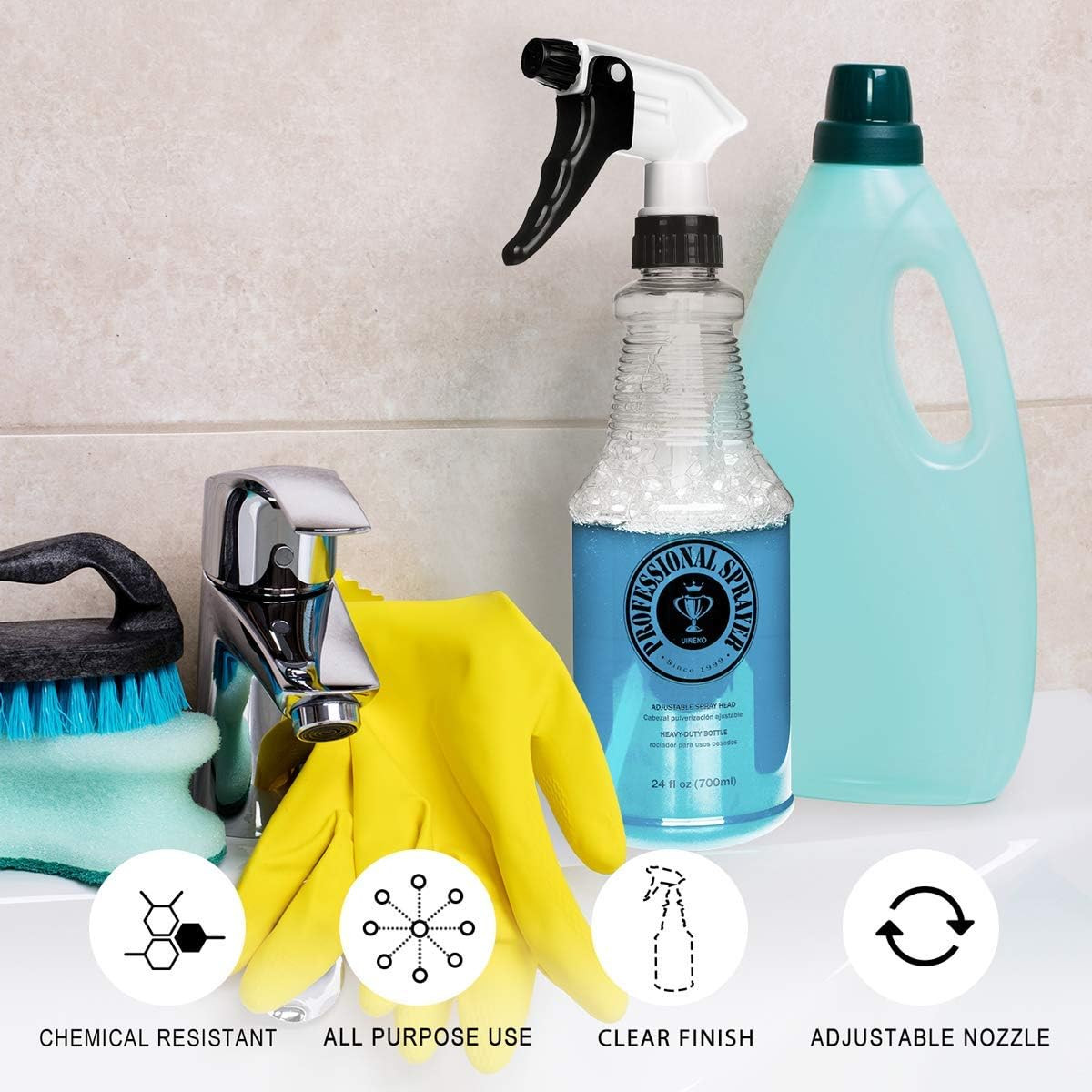 Plastic Spray Bottle (24Oz 3 Pack) for Cleaning Solutions, Car Detailing Care