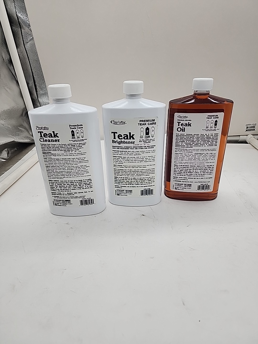 STAR BRITE Premium Teak Care Kit Marine Grade Cleaner Oil 32 Fl Oz Pack of 3