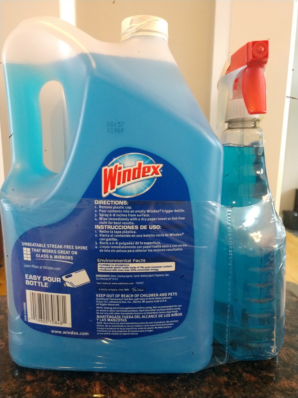 2 items: WINDEX Glass Cleaner 1.39 Gallons (5.2 L) + 32 oz cleaner With Sprink.
