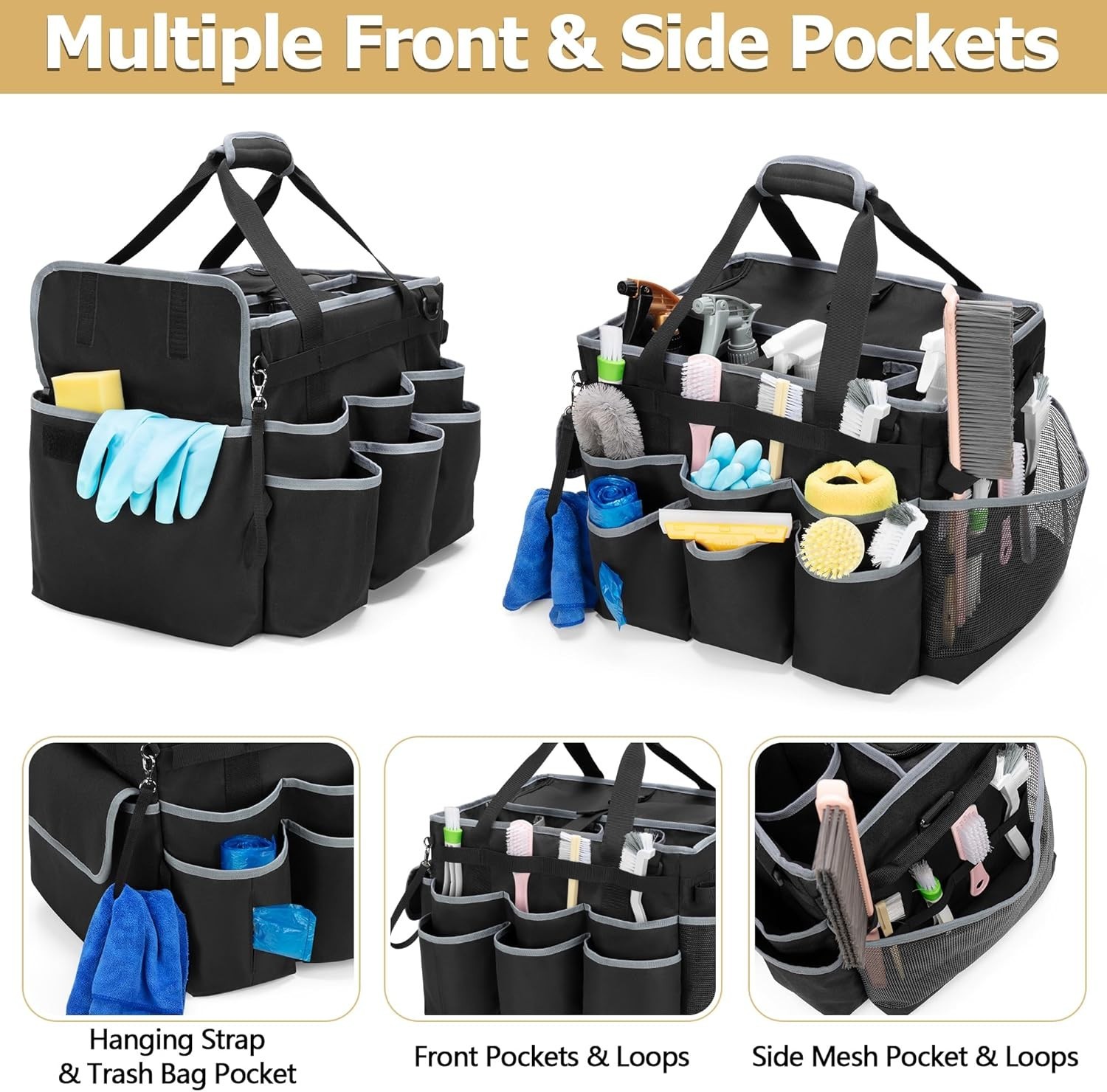 Elegant Large Cleaning Caddy with Detachable Trolley & 4 Carrying Methods