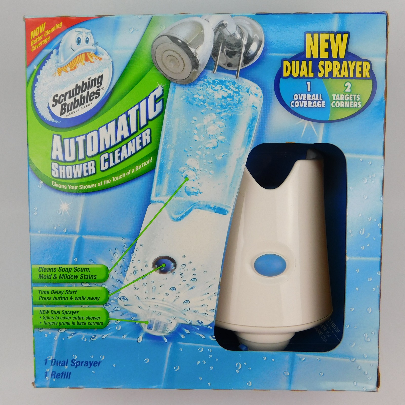 Scrubbing Bubbles Automatic Shower Cleaner Sealed One Button Dual Spray NEW