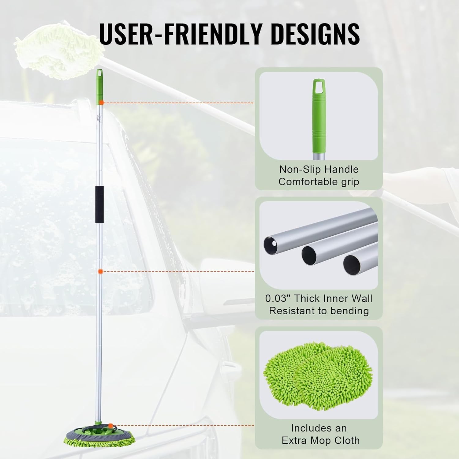 62″ Car Wash Brush with Long Handle Soft Bristle Car Cleaning Brush for Washing