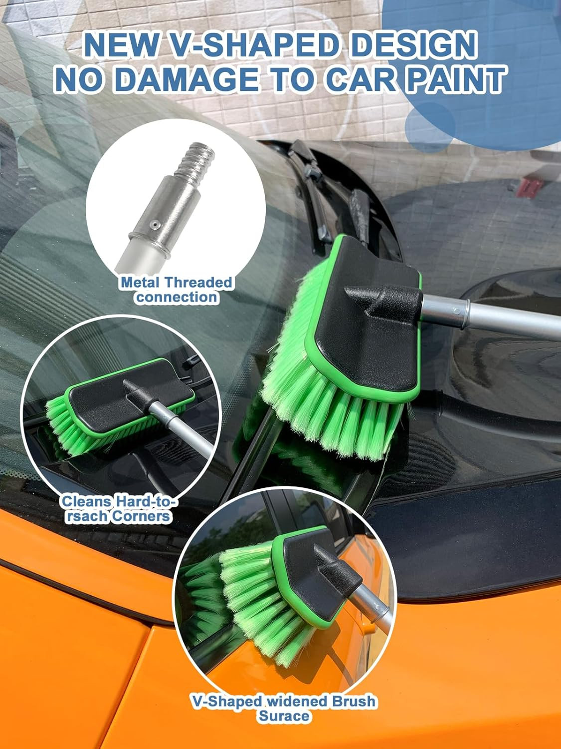59″ V-Shaped Car Wash Brush Long Handle Snow Sweeping Brushing Adopts Soft Tires