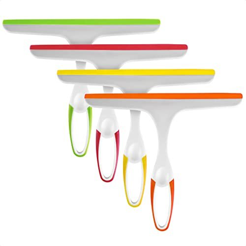 4 Pack Shower Squeegee for Glass Doors Tiles Mirrors Car Windows, 9.5 Inch