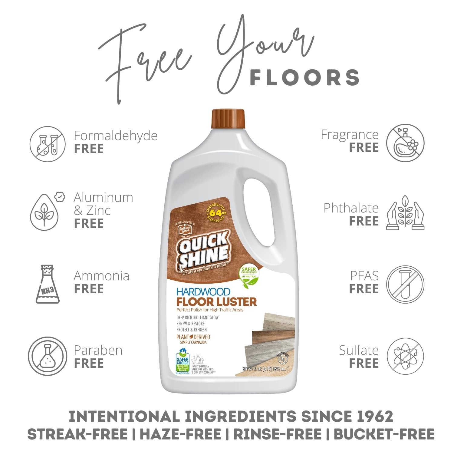 Hardwood Floor Polish 64oz 2-Pack – Plant-Derived, pH Neutral, Anti-Slip, Ready