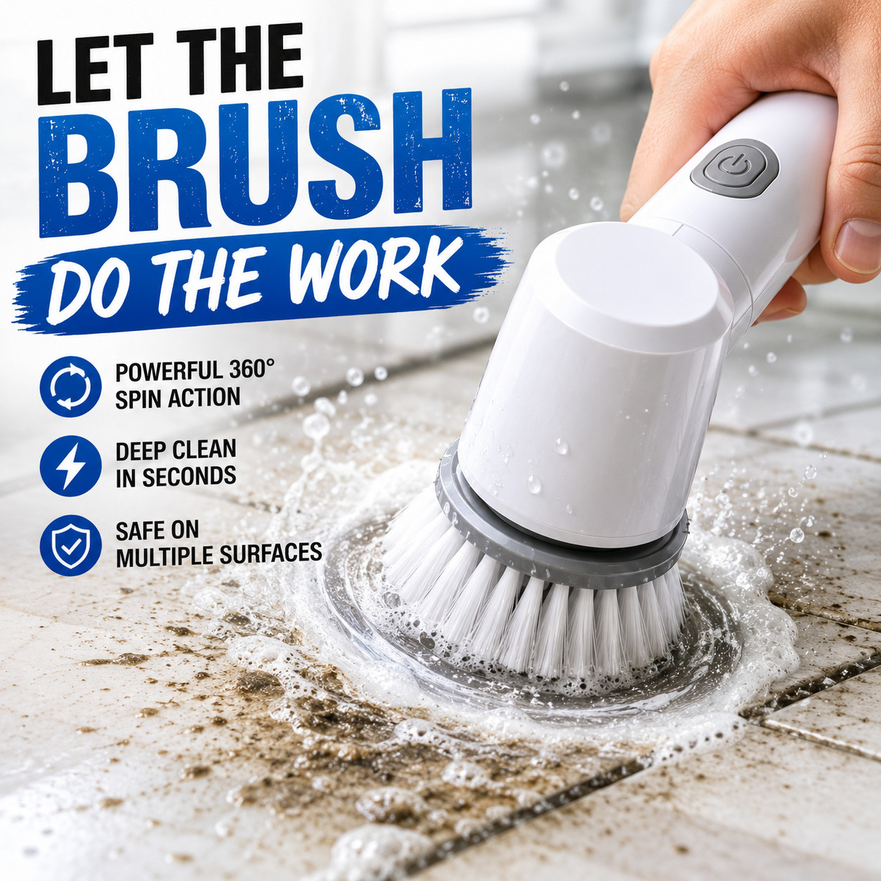 Electric Spin Scrubber Cordless Cleaning Brush Bathroom Kitchen Tile Grout