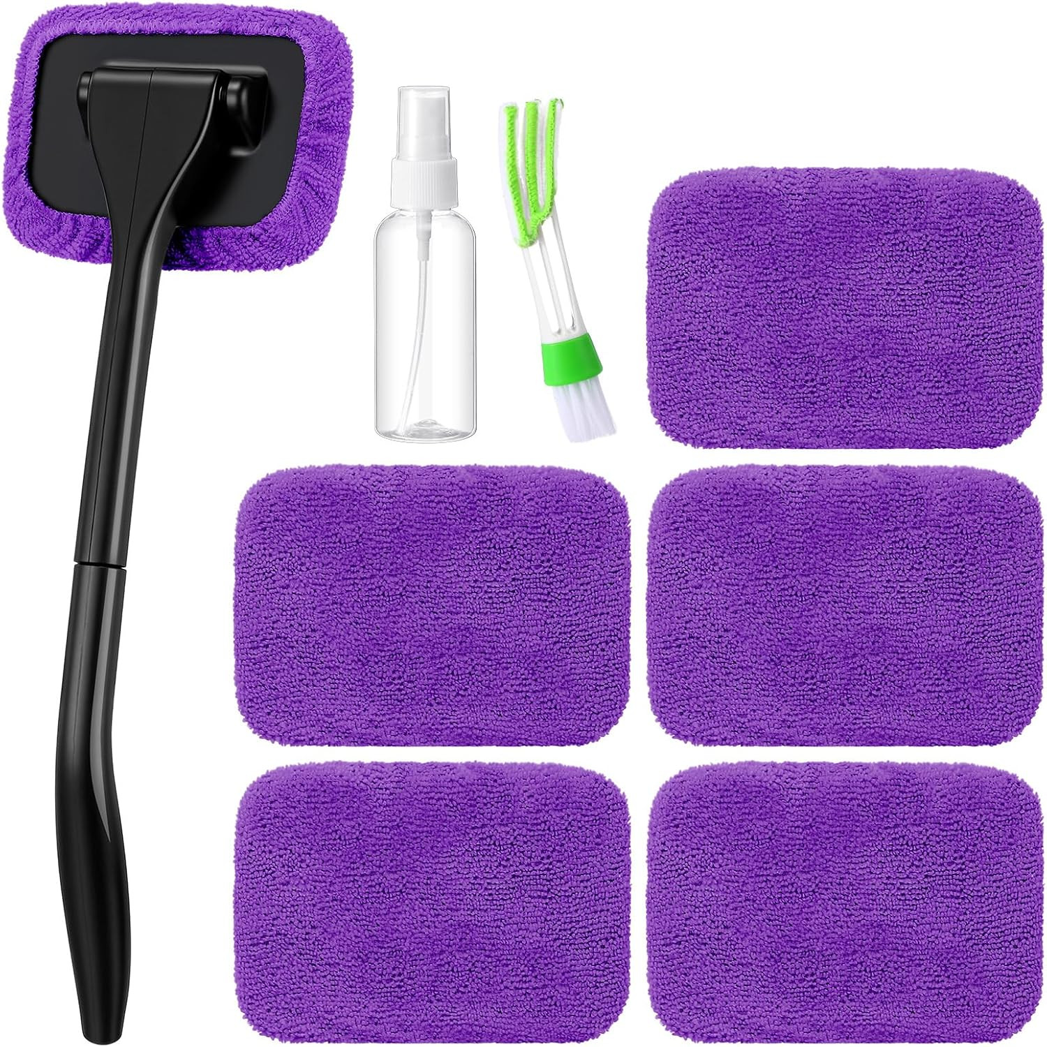 Foldtier 8 Pcs Car Windshield Cleaner Tool Kit with Removable Handle, Microfiber