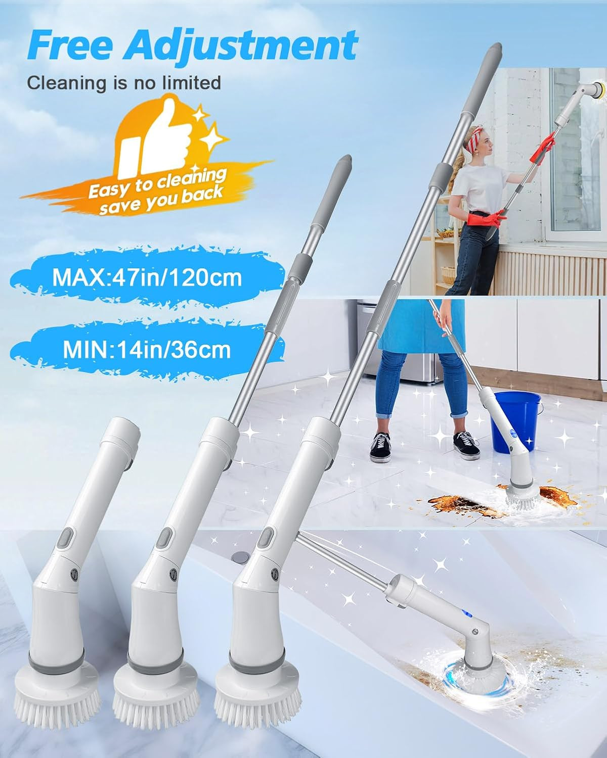 Electric Spin Scrubber Cordless,Power Scrubber Shower Cleaning Brush 400Rpm,Bath