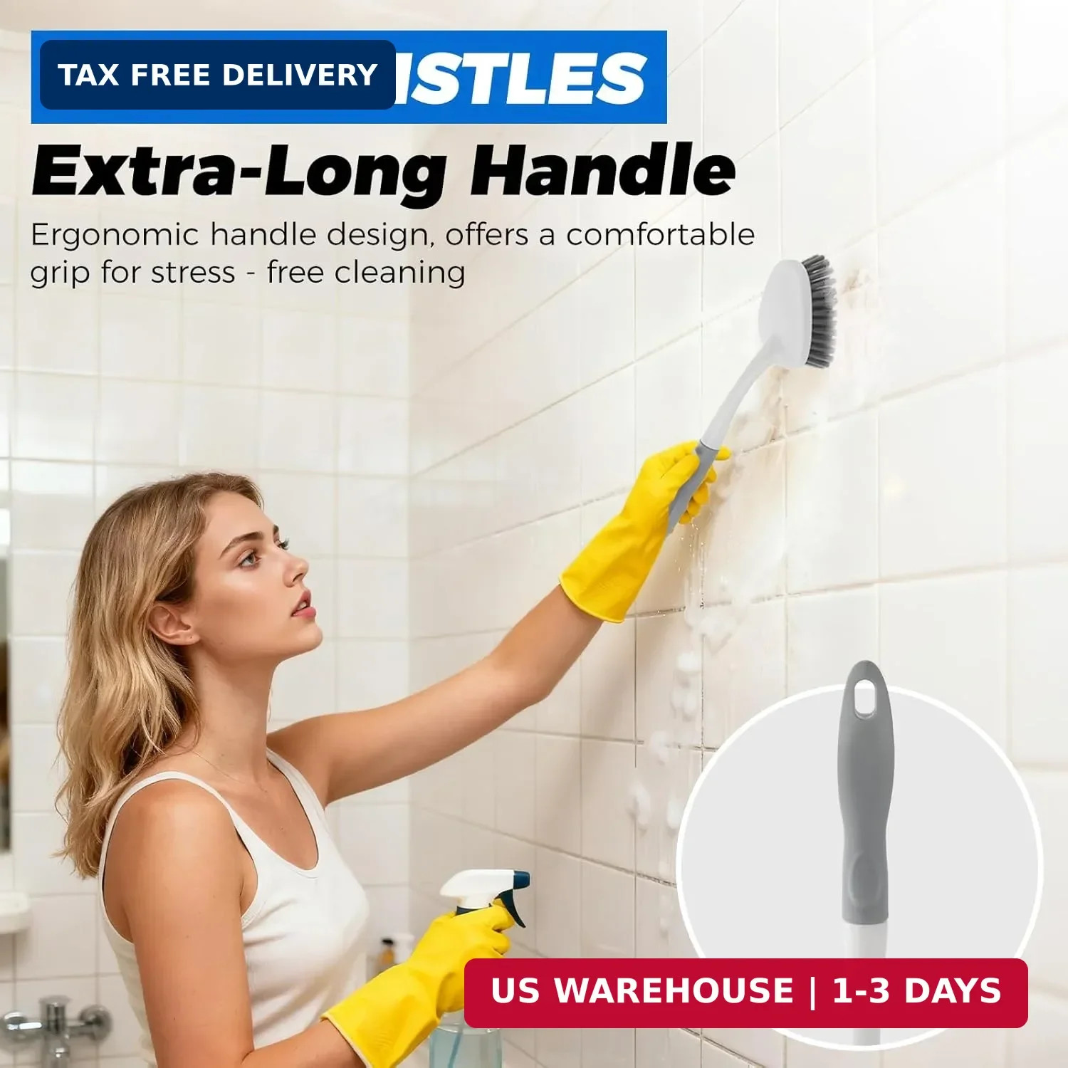 3 Pack Heavy Duty Scrub Brush Set for Household Use, Long Scrub Brush, Handheld