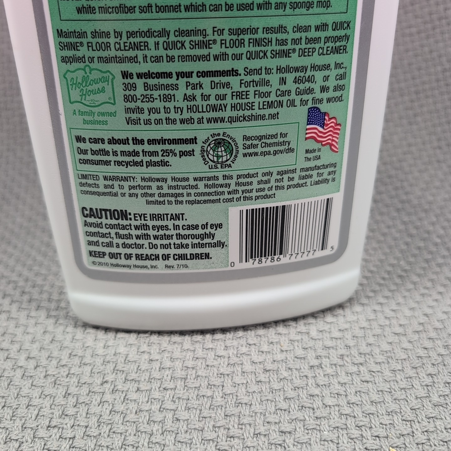 Holloway Quick Shine Floor Finish Wood Tile & House Hard Surfaces 50% Full 2010