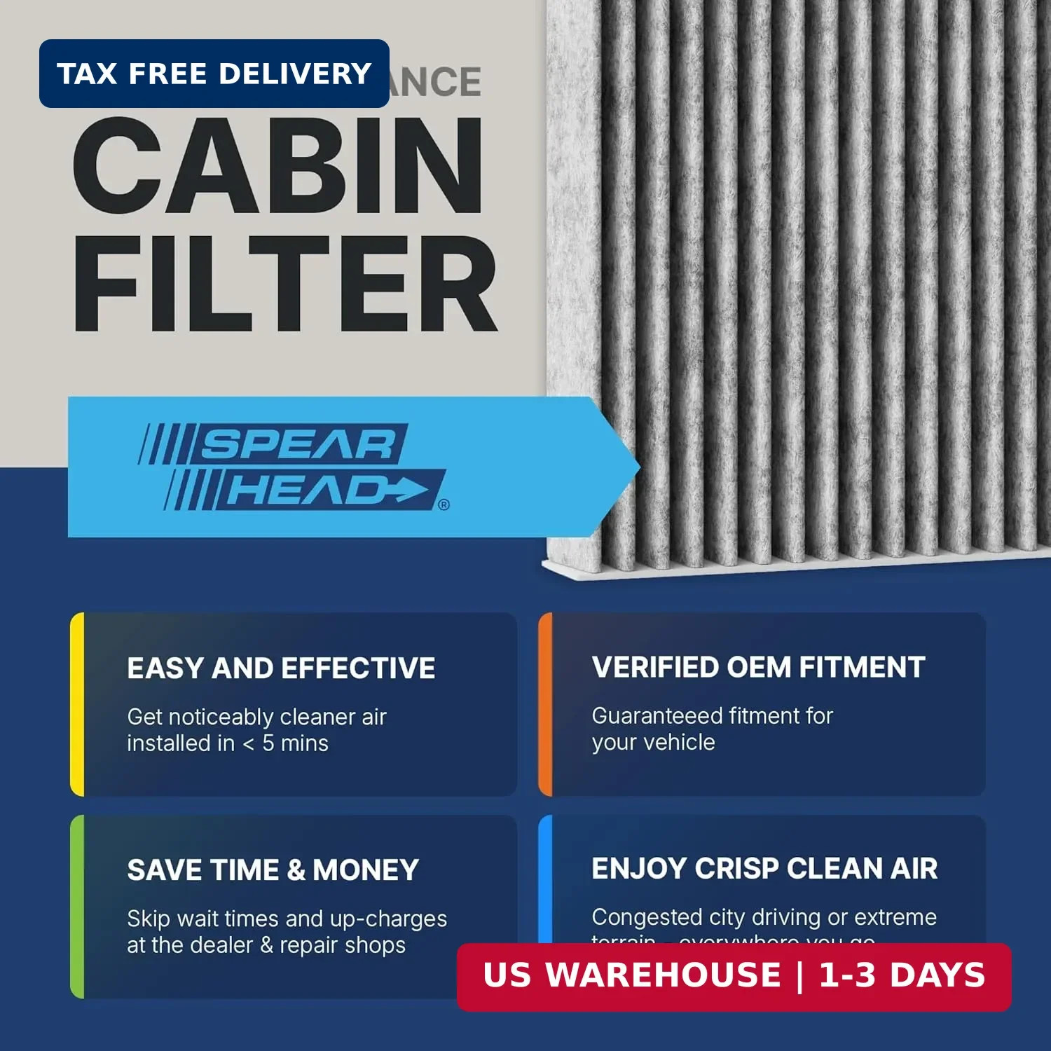 Spearhead Odor Defense Breathe Easy AC & Heater Cabin Filter | Fits Select 2016-