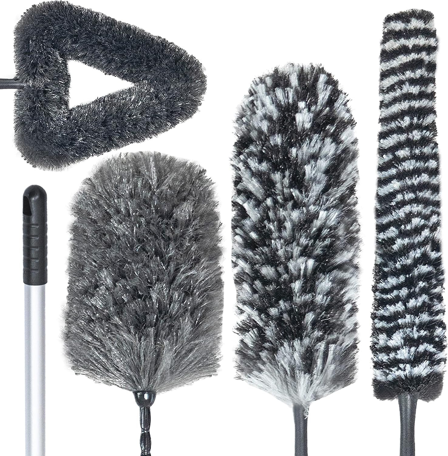 Feather Duster Kit with 5.6Ft Extension Pole, 4 Dusting Brush for Cleaning Home