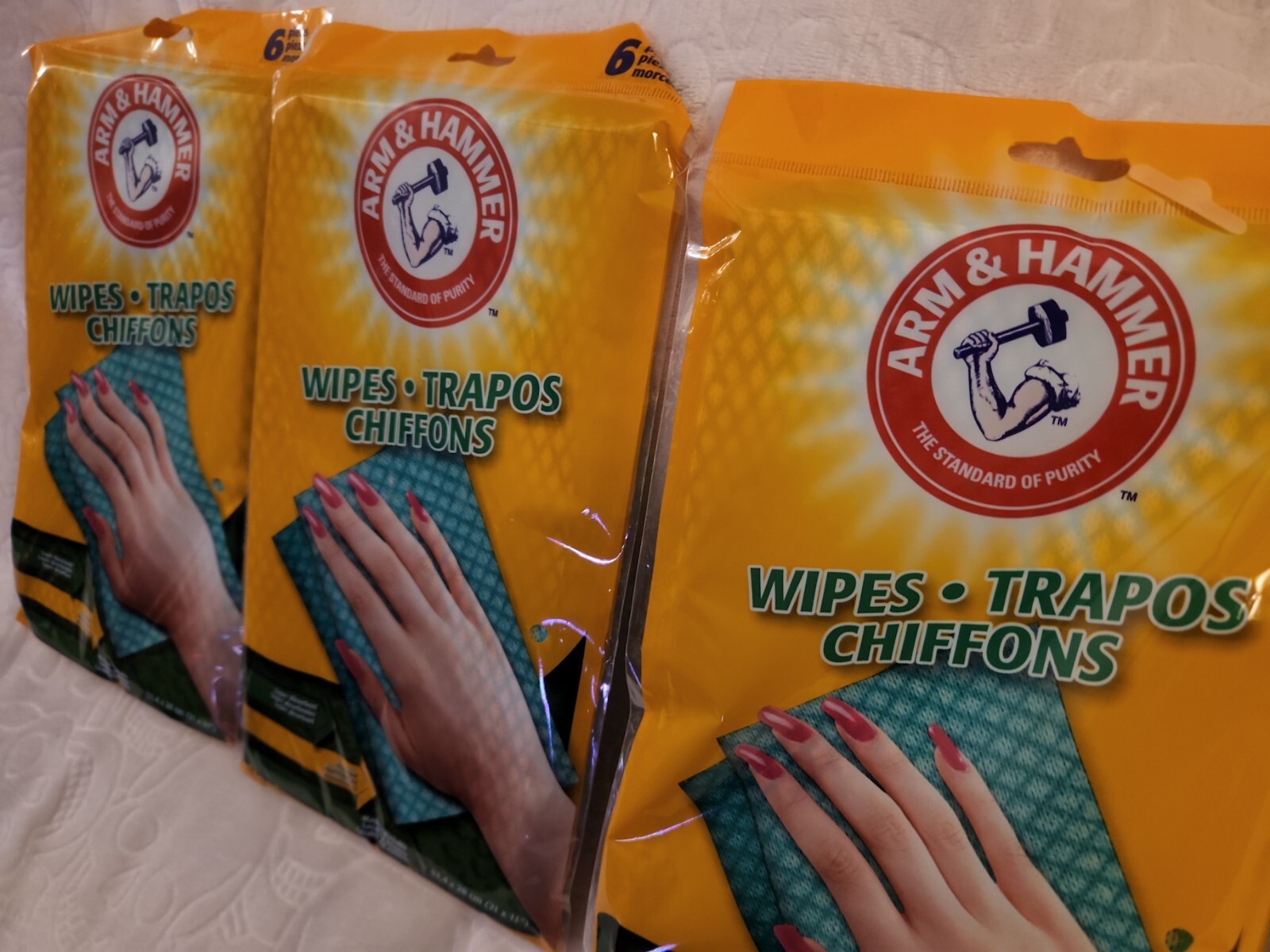 LOT OF 3● ARM & HAMMER WIPES● 6 per pack ● Reusable, absorbant, machine washable