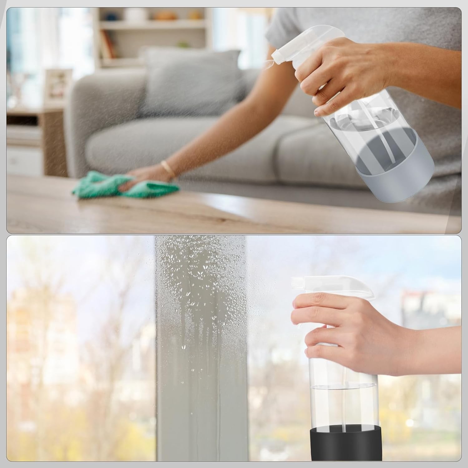 2 Pack 16 oz Glass Spray Bottles with Silicone Sleeve, Adjustable Nozzles for Ha