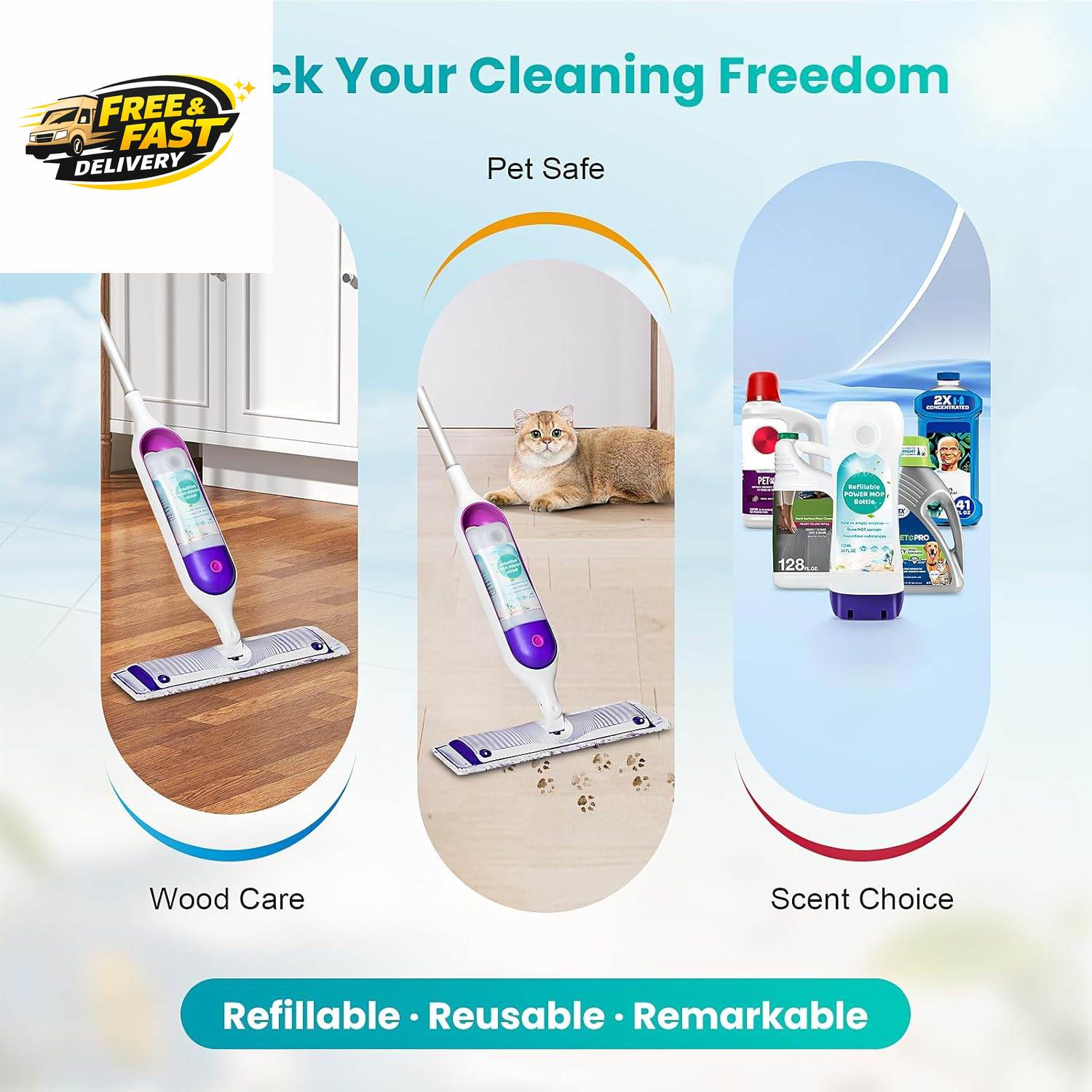 ​Refillable Bottle for ® Power Mop™, 720ML / 24 FL.OZ Reusable Solution Containe
