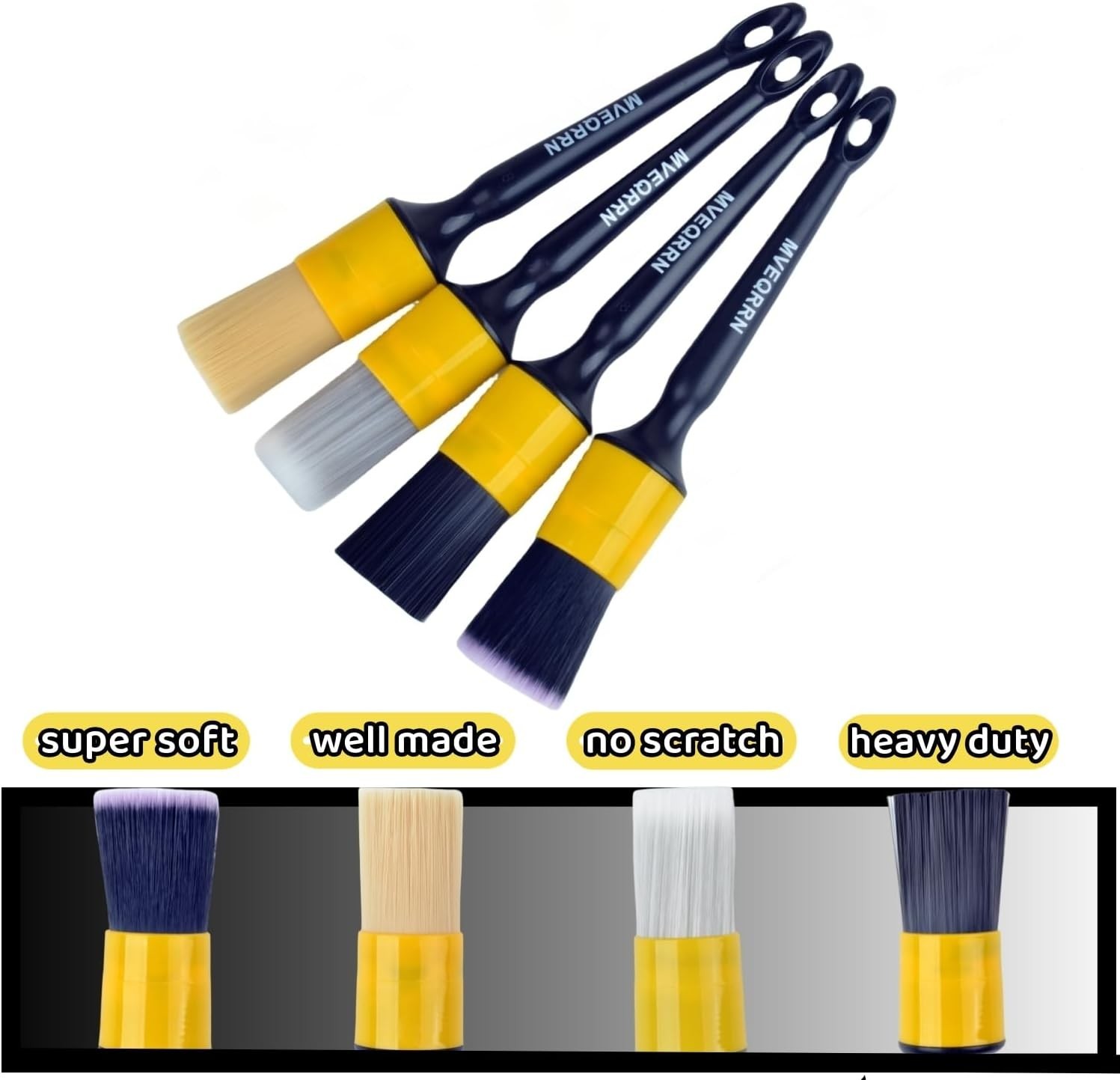 Car Detailing Brush Set Four Piece Boars Hair Ultra Soft No Scratch Interior