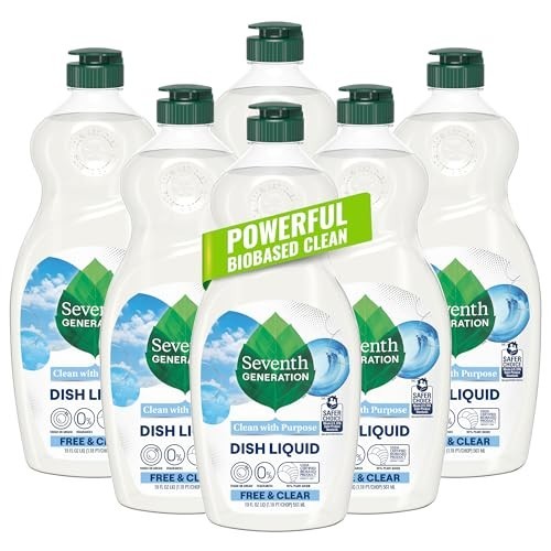 Free & Clear Dish Liquid Soap – Pack of 6, 19 oz – Gentle on Sensitive Skin