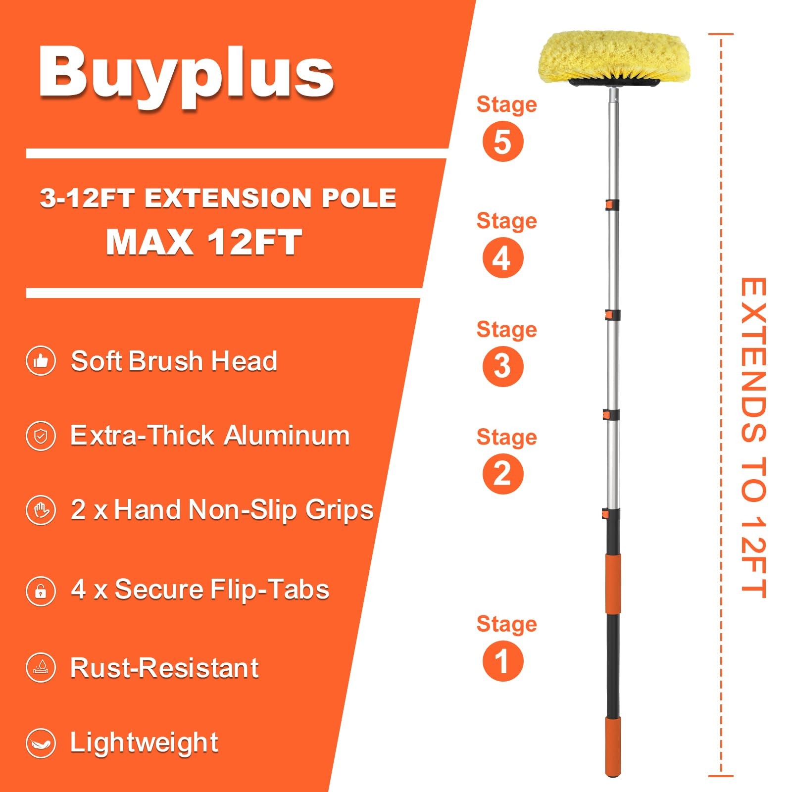 12FT Car Wash Brush with Long Handle, 12-Inch Soft Bristle, with Aluminium Te…