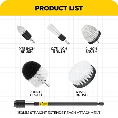 7Pc Drill Brush Set Car Detailing Kit Power Scrubber for Bathroom, Carpet, Tile