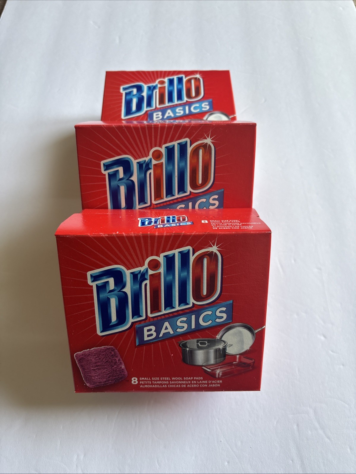 Three Boxes Brillo Basics Steel Wool Soap Pads, Small Size (Total 24 Count )