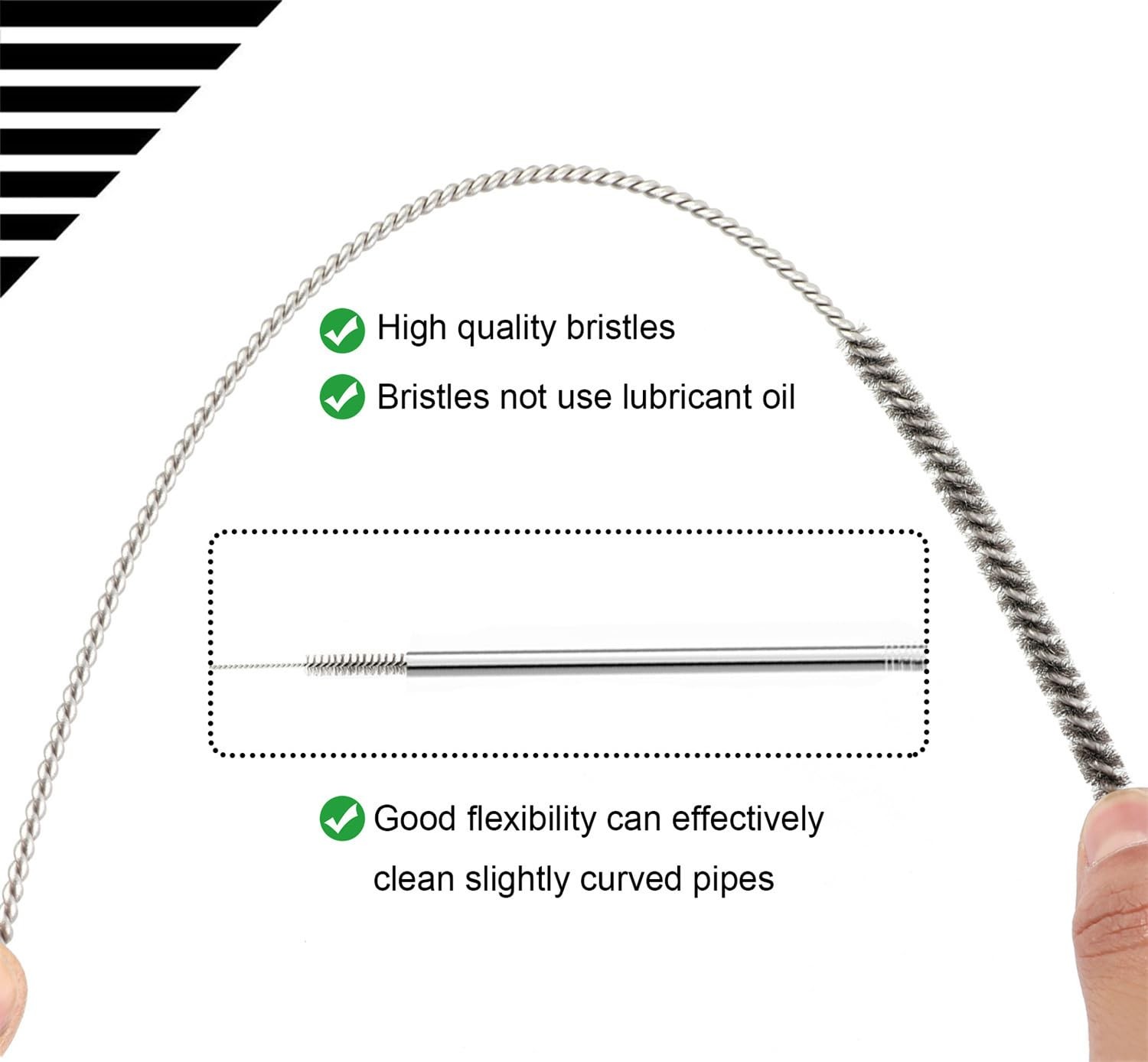 12 Inch Pipe Cleaning Brush Set with Stainless Steel Bristles, Steel Wire Tub…