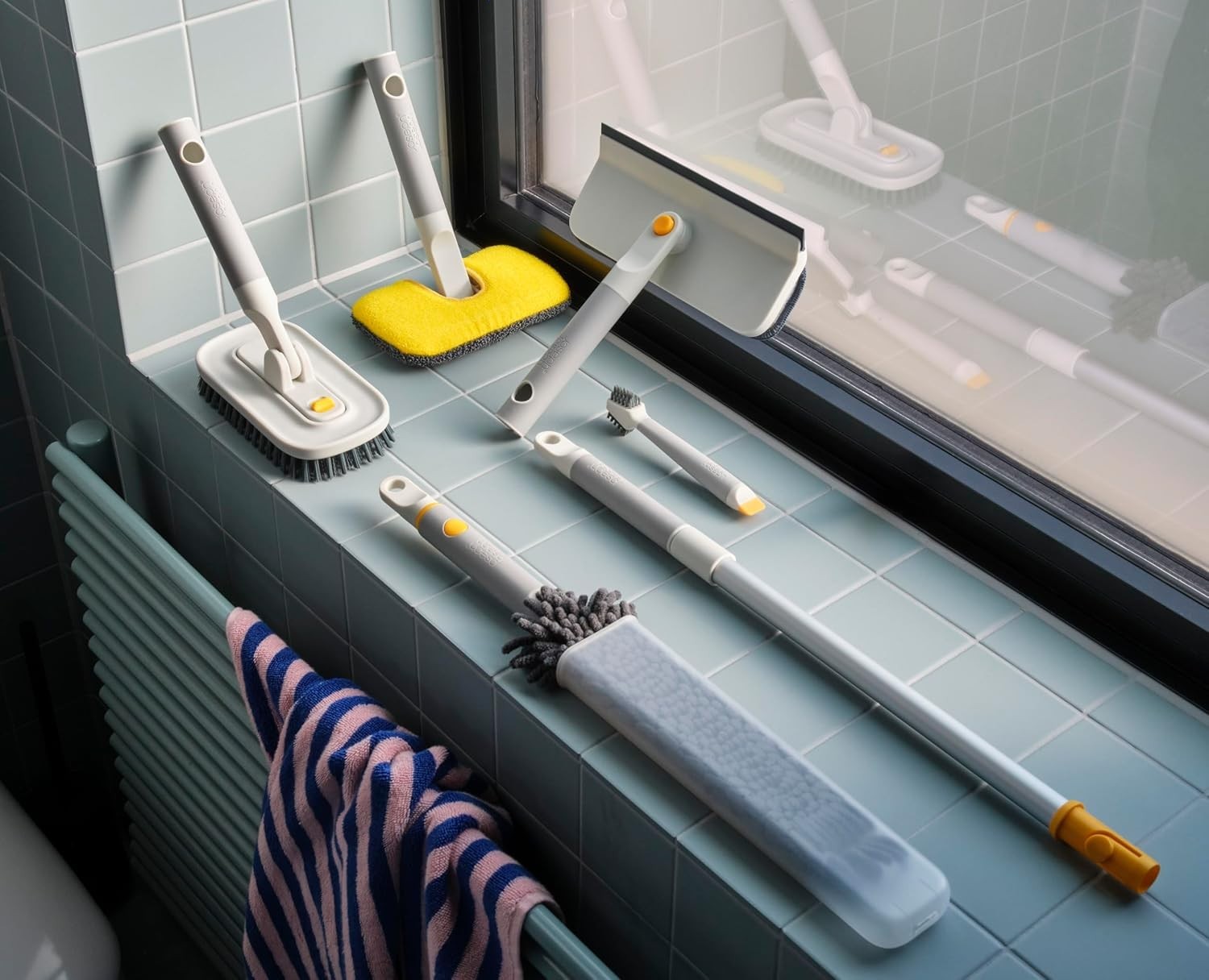 6 Pc Cleaning Set Telescopic Pole Glass Tile Grout Duster Extension